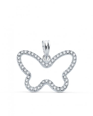 Colgante oro 9k blanco mariposa circonitas 22x16mm