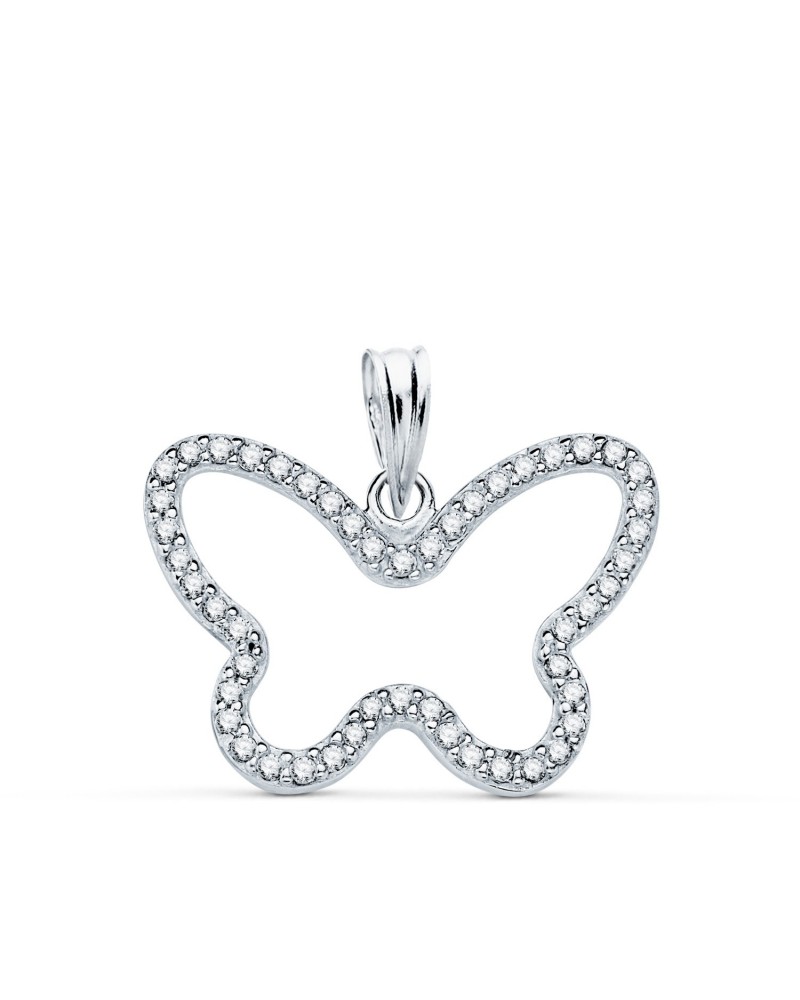 Colgante oro 9k blanco mariposa circonitas 22x16mm