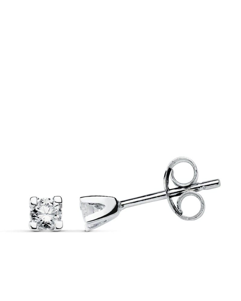 Pendientes oro blanco 9k diamantes 0,12 quilates cierre presión