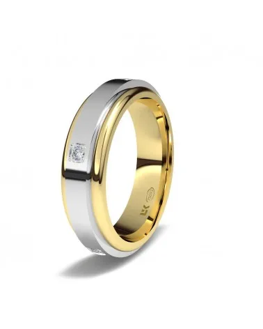 Alianza giratoria oro bicolor 18k 5 mm plana con 5 diamantes
