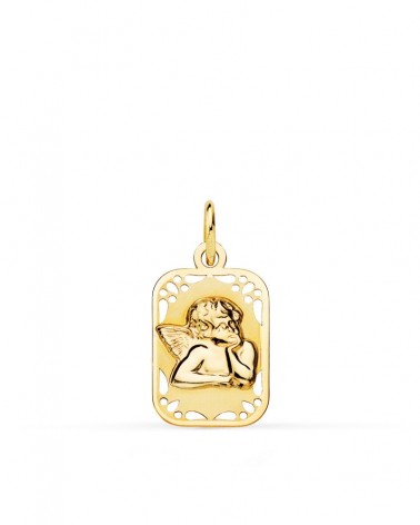 Medalla oro 9k angelito burlón rectangular 19x11 mm