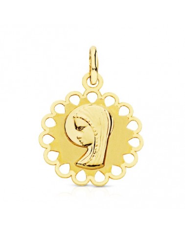 Medalla oro 9k Virgen niña cerco calado 15mm