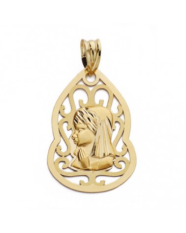 Medalla oro 9k Virgen niña calada 27x18mm