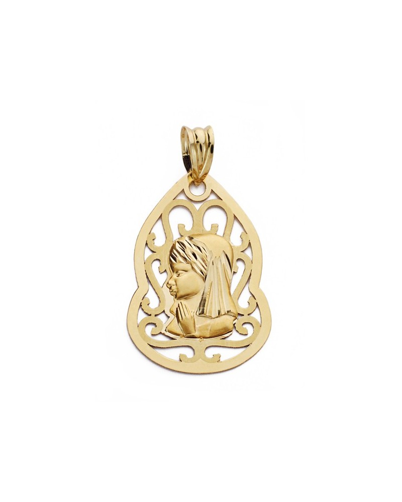 Medalla oro 9k Virgen niña calada 27x18mm