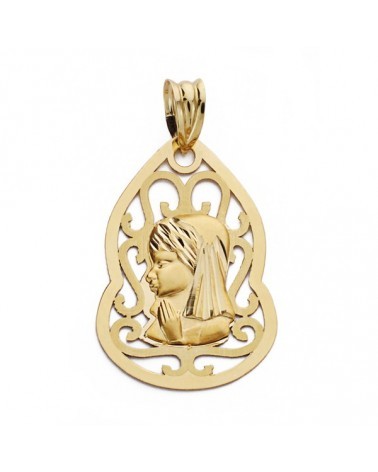 Medalla oro 9k Virgen niña calada 27x18mm