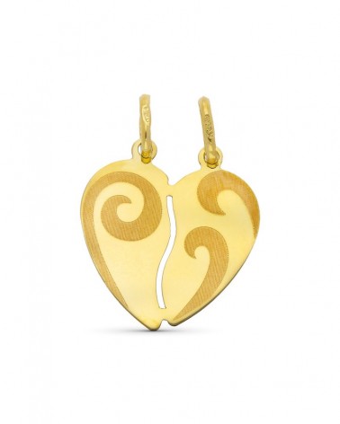 Colgante oro 9k corazón partido volutas 17x15mm
