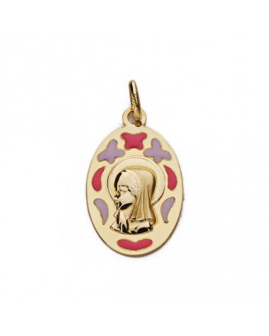 Medalla Virgen niña oro 9k esmalte 21x13 mm