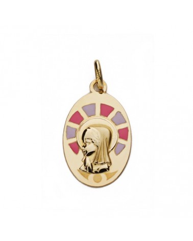 Medalla Virgen niña oro 9k esmalte 21x13 mm