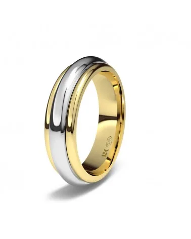 Alianza de boda giratoria oro bicolor 18k 5 mm media caña
