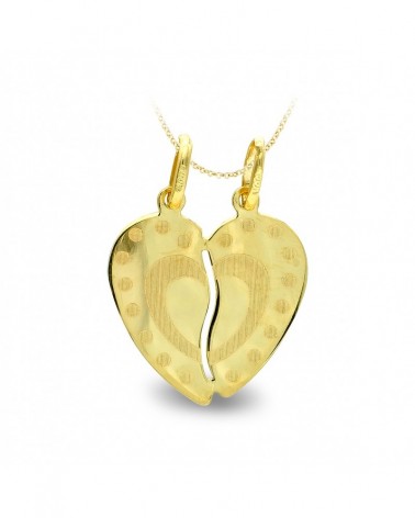 Colgante oro 9k corazón partido grabado 17x15 mm