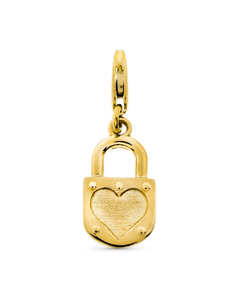 Colgante oro 9k candado corazón con mosquetón 15x8mm
