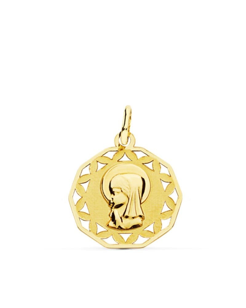 Medalla oro 9k Virgen niña calada 18mm
