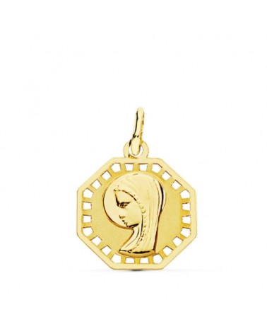 Medalla oro 9k Virgen niña octogonal calada 17x14 mm