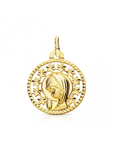Medalla Virgen oro 9k cerco calado 19x16 mm