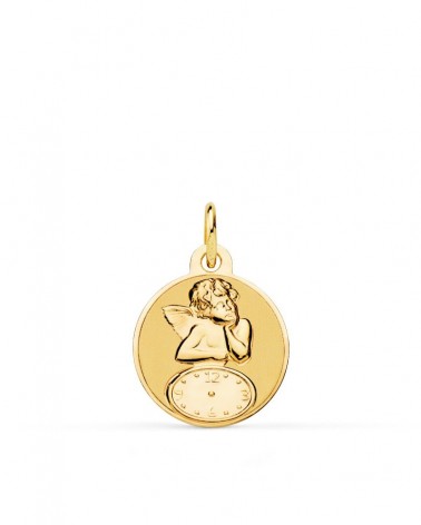 Medalla oro 9k angelito burlón con reloj 15mm