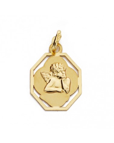 Medalla oro 9k ángel burlón octogonal 18x12mm