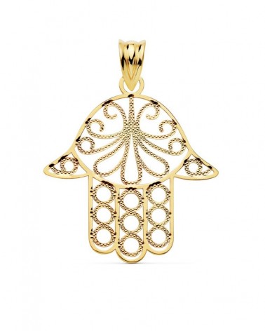 Colgante oro 9k Mano de Fátima calada 24x19mm
