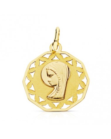 Medalla oro 9k Virgen niña cerco calado 16mm