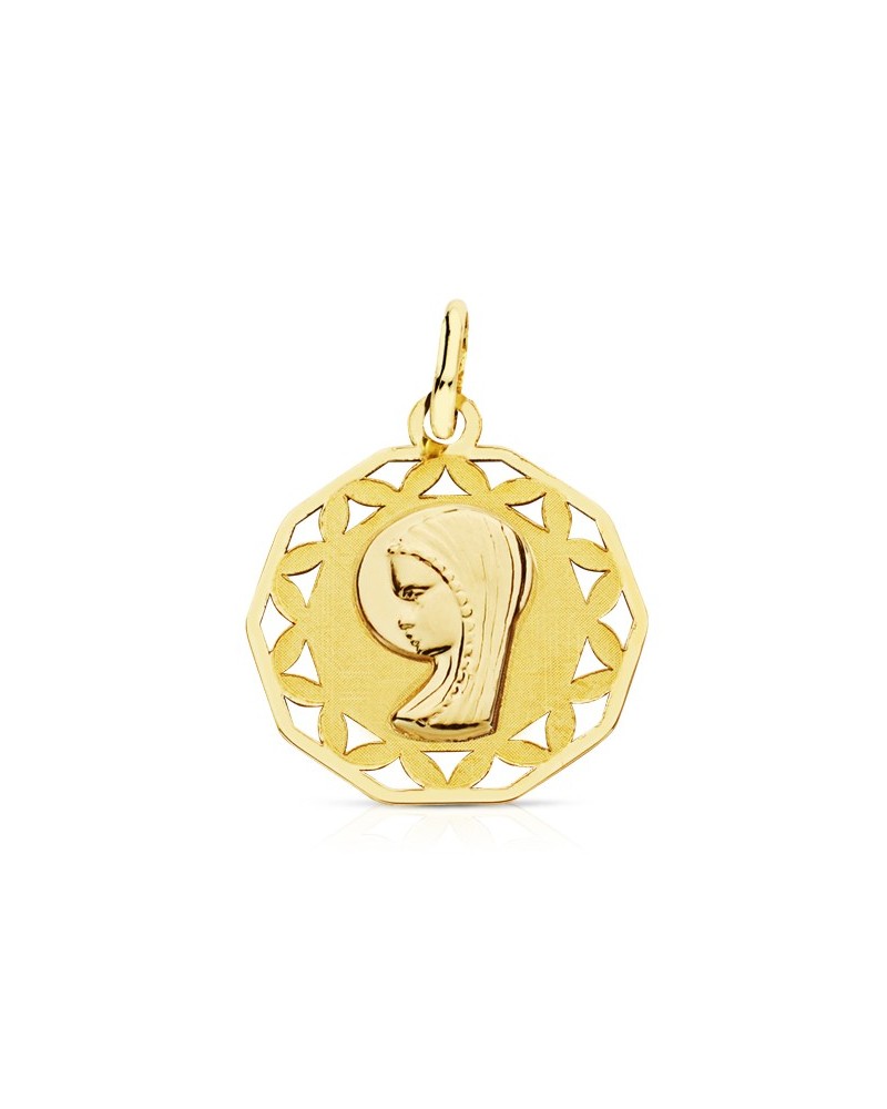 Medalla oro 9k Virgen niña cerco calado 16mm