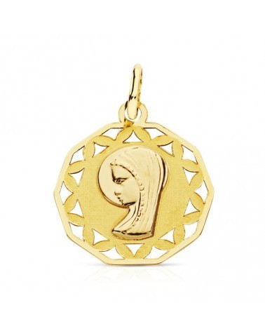 Medalla oro 9k Virgen niña cerco calado 16mm