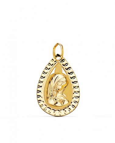 Medalla oro 9k Virgen niña gota tallada 20x13mm