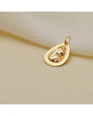 Medalla oro 9k Virgen niña gota tallada 20x13mm