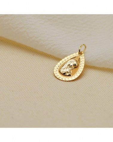 Medalla oro 9k Virgen niña gota tallada 20x13mm