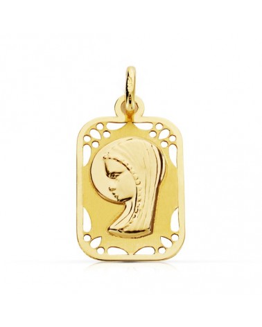 Medalla Virgen niña oro 9k calada rectangular 16x11 mm