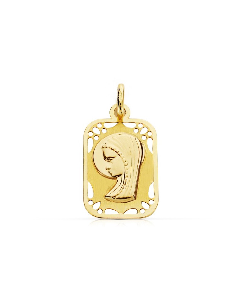 Medalla Virgen niña oro 9k calada rectangular 16x11 mm
