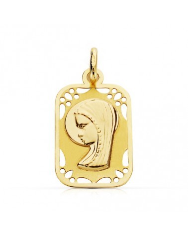 Medalla Virgen niña oro 9k calada rectangular 16x11 mm