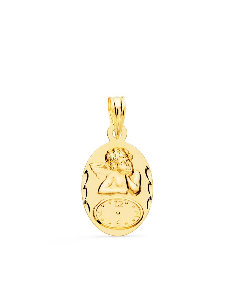 Medalla oro 9k angelito reloj oval tallada 19x12mm