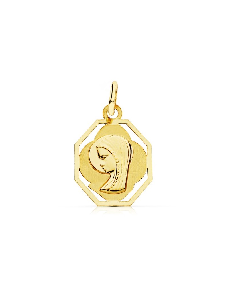 Medalla Virgen niña oro 9k octogonal 15x13mm