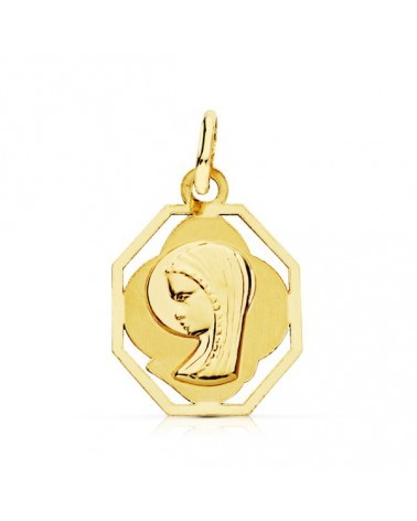 Medalla Virgen niña oro 9k octogonal 15x13mm