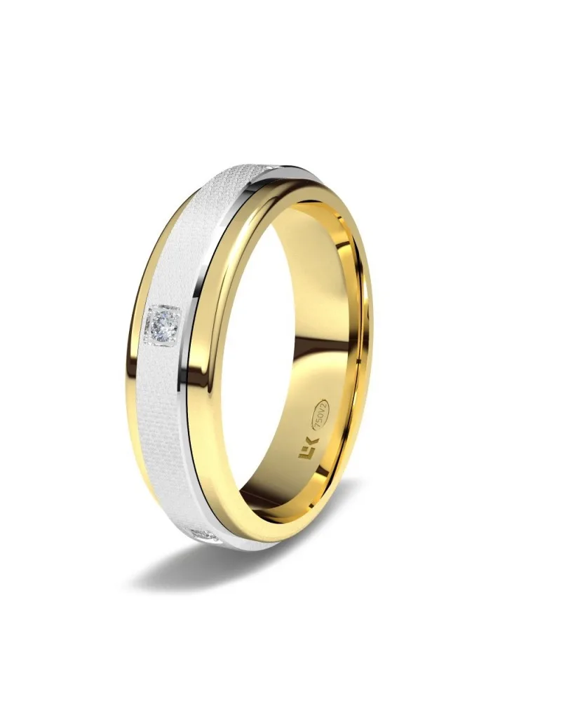Alianza de boda giratoria bicolor oro amarillo y blanco 18k 5 mm con 5 diamantes