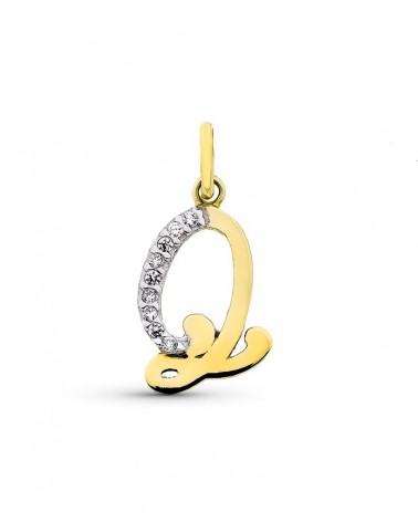 Colgante oro 9k letra Q con circonita amarillo 15x12 mm