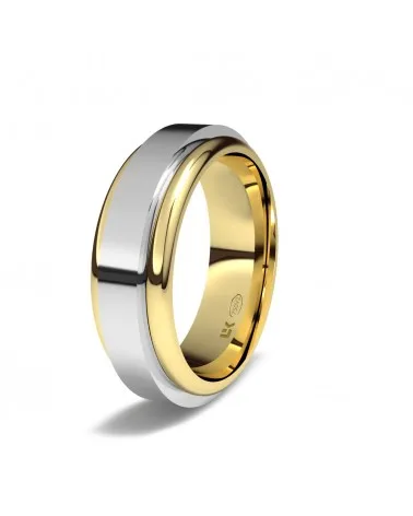 Alianza giratoria oro bicolor 18k 6 mm plana