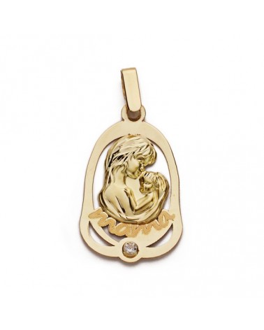 Colgante oro 9k Virgen Niño circonita 25x15mm