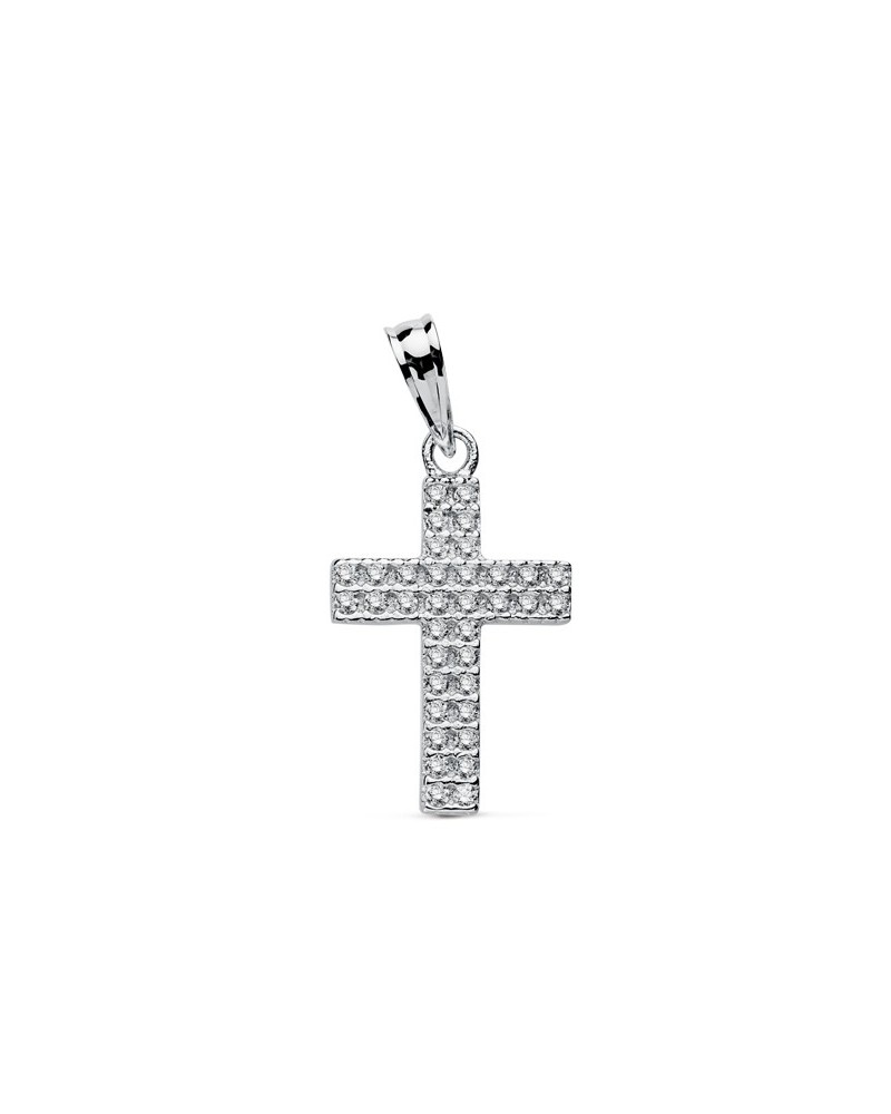 Cruz oro blanco 9k circonitas 20x12 mm