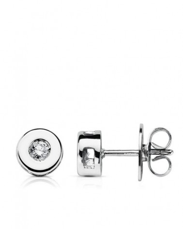 Pendientes oro blanco 9k diamante cierre presión