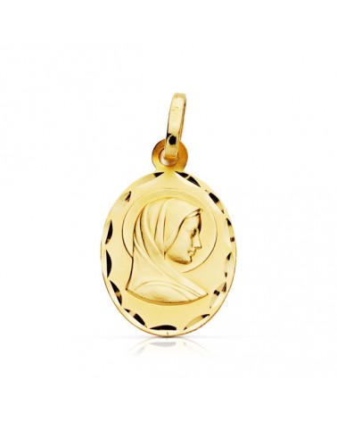 Medalla oro 9k Virgen María oval tallada 19x11mm