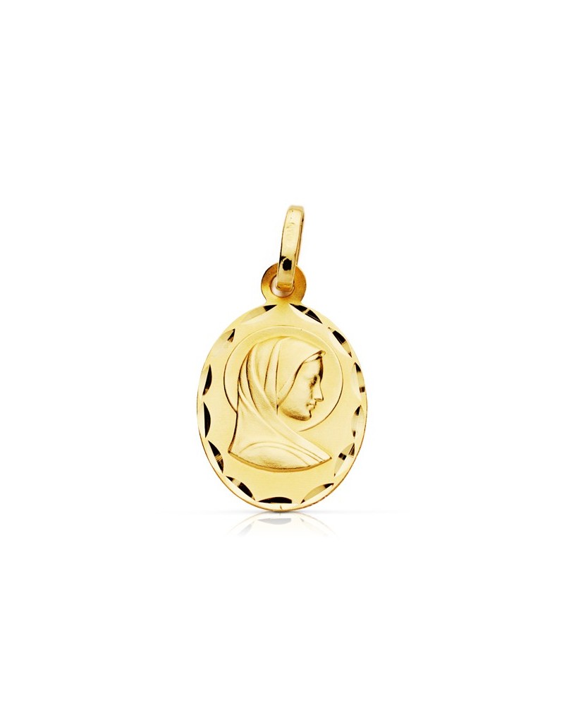 Medalla oro 9k Virgen María oval tallada 19x11mm