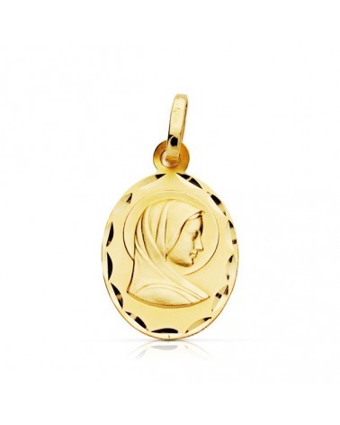 Medalla oro 9k Virgen María oval tallada 19x11mm