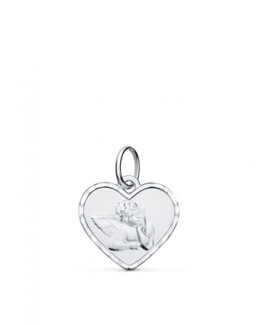 Medalla oro 9k blanco corazón ángel burlón 14x12 mm