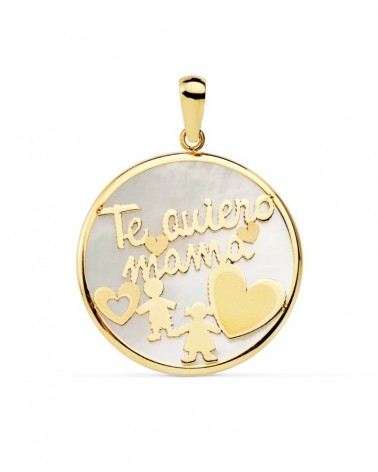 Colgante oro 9k Te Quiero Mamá nácar 20mm