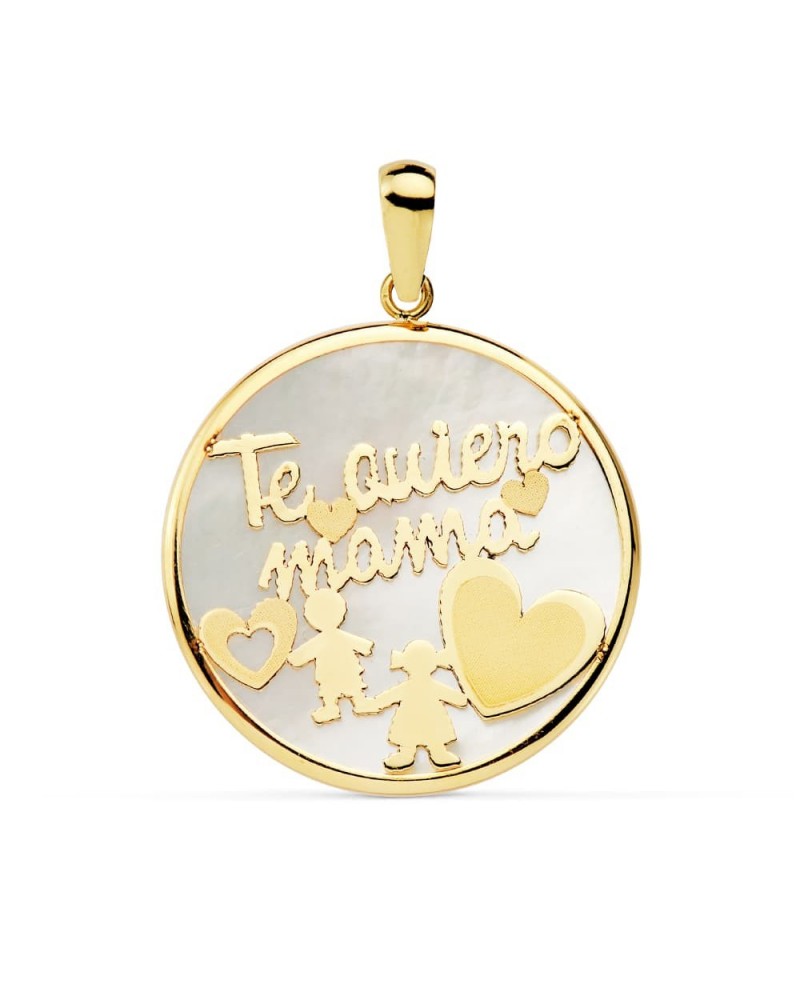Colgante oro 9k Te Quiero Mamá nácar 20mm