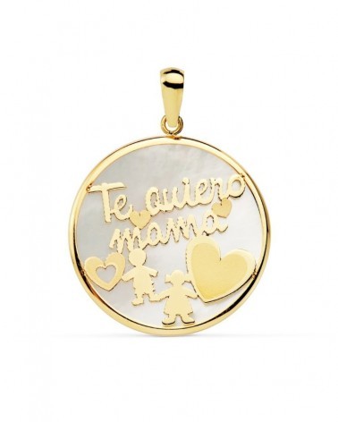 Colgante oro 9k Te Quiero Mamá nácar 20mm
