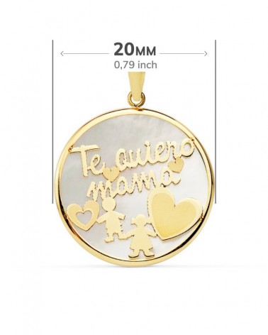 Colgante oro 9k Te Quiero Mamá nácar 20mm