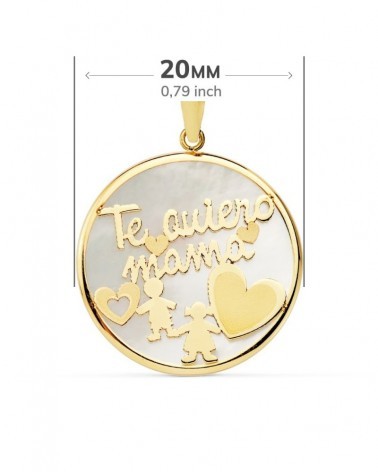 Colgante oro 9k Te Quiero Mamá nácar 20mm