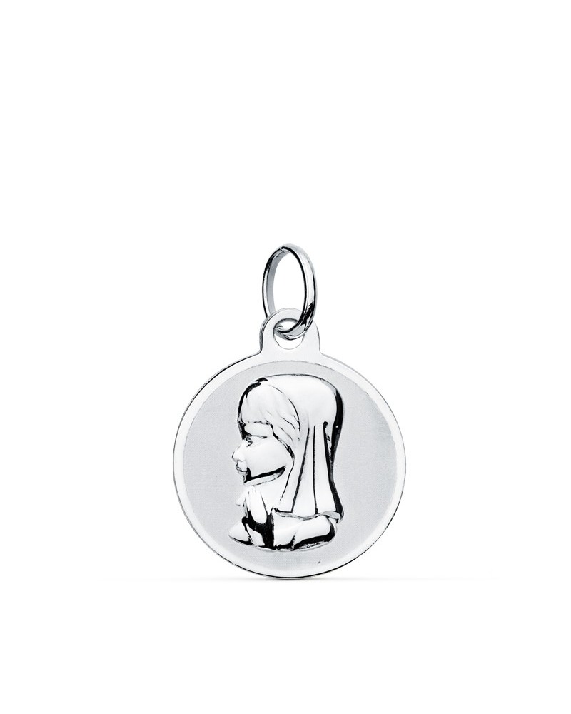 Medalla oro 9k blanco Virgen niña 14mm