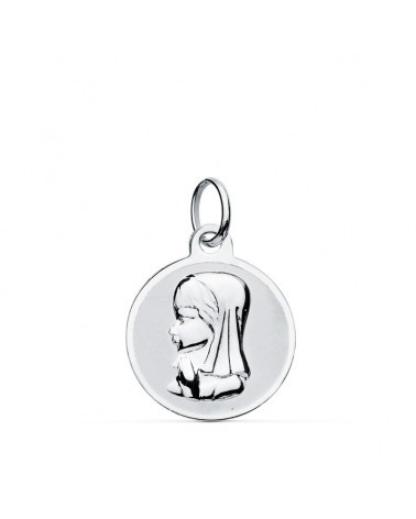 Medalla oro 9k blanco Virgen niña 14mm